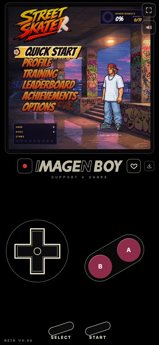 The Street Blader menu on a phone, with the INSTALL button